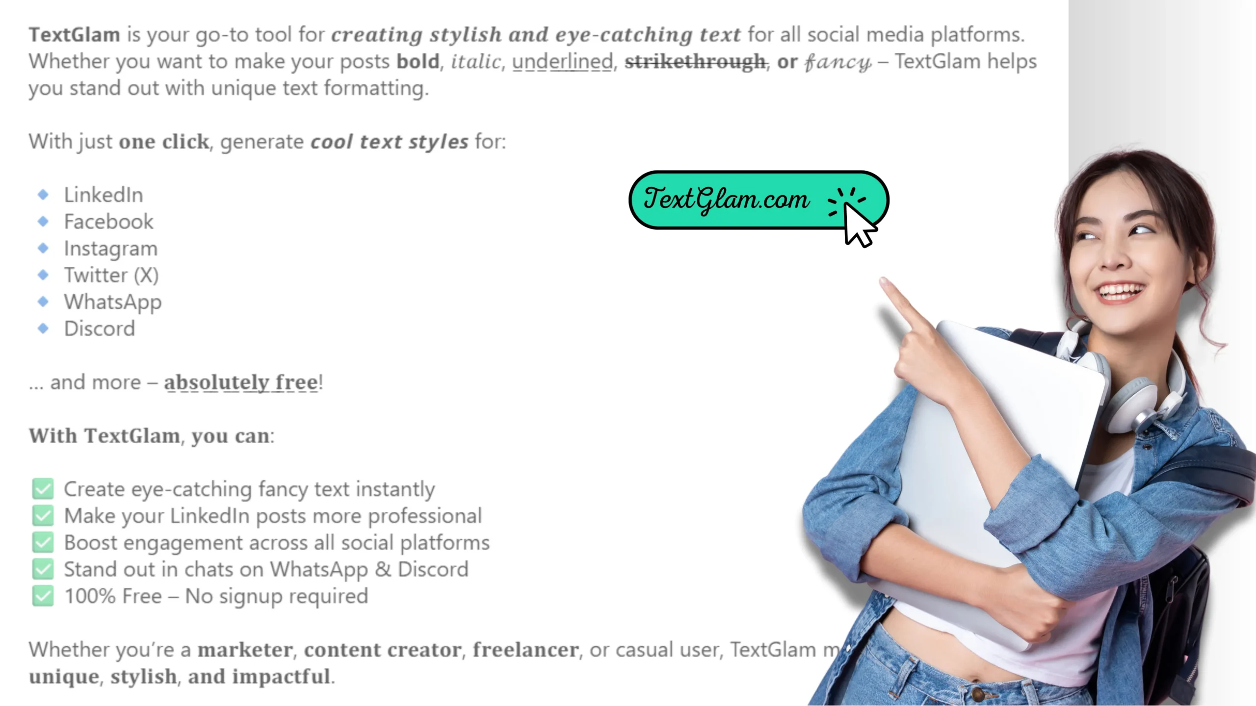 Text Glam Free LinkedIn Text Formatter Tool Bold Italics & Fonts Free LinkedIn Text Formatter Tool